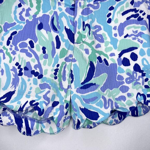 Lilly Pulitzer Blue Floral Buttercup Shorts Scallop Hem 100% Cotton Summer 00 - Picture 3 of 12